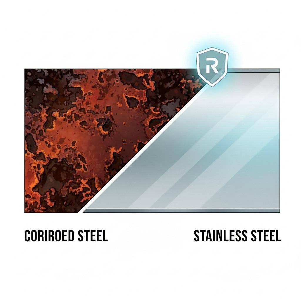 Comparison of corroded mild steel versus corrosion resistant stainless steel materials