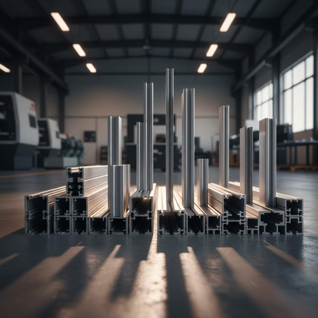various aluminum extrusion profiles showcasing the diversity of shapes available for industrial and architectural applications