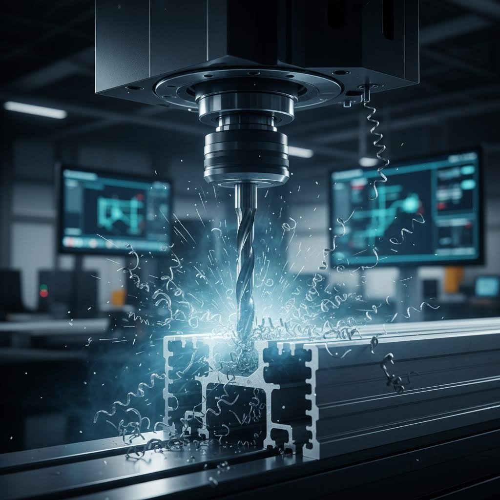 cnc machining center performing precision fabrication on custom aluminum extrusion profile