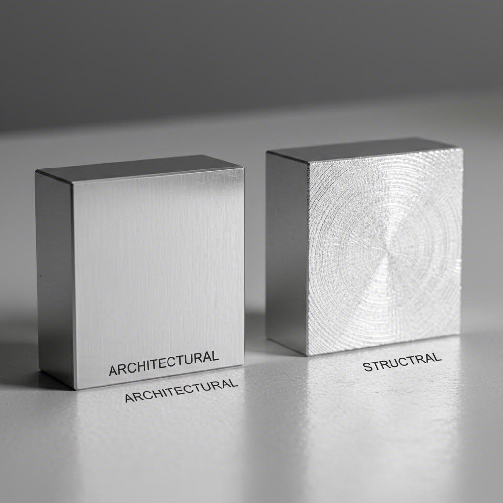 comparison of aluminum alloy surface finishes demonstrating differences between architectural and structural grades