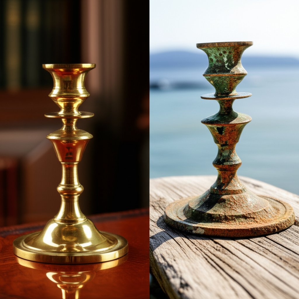 brass in indoor and coastal environments showing different surface changes