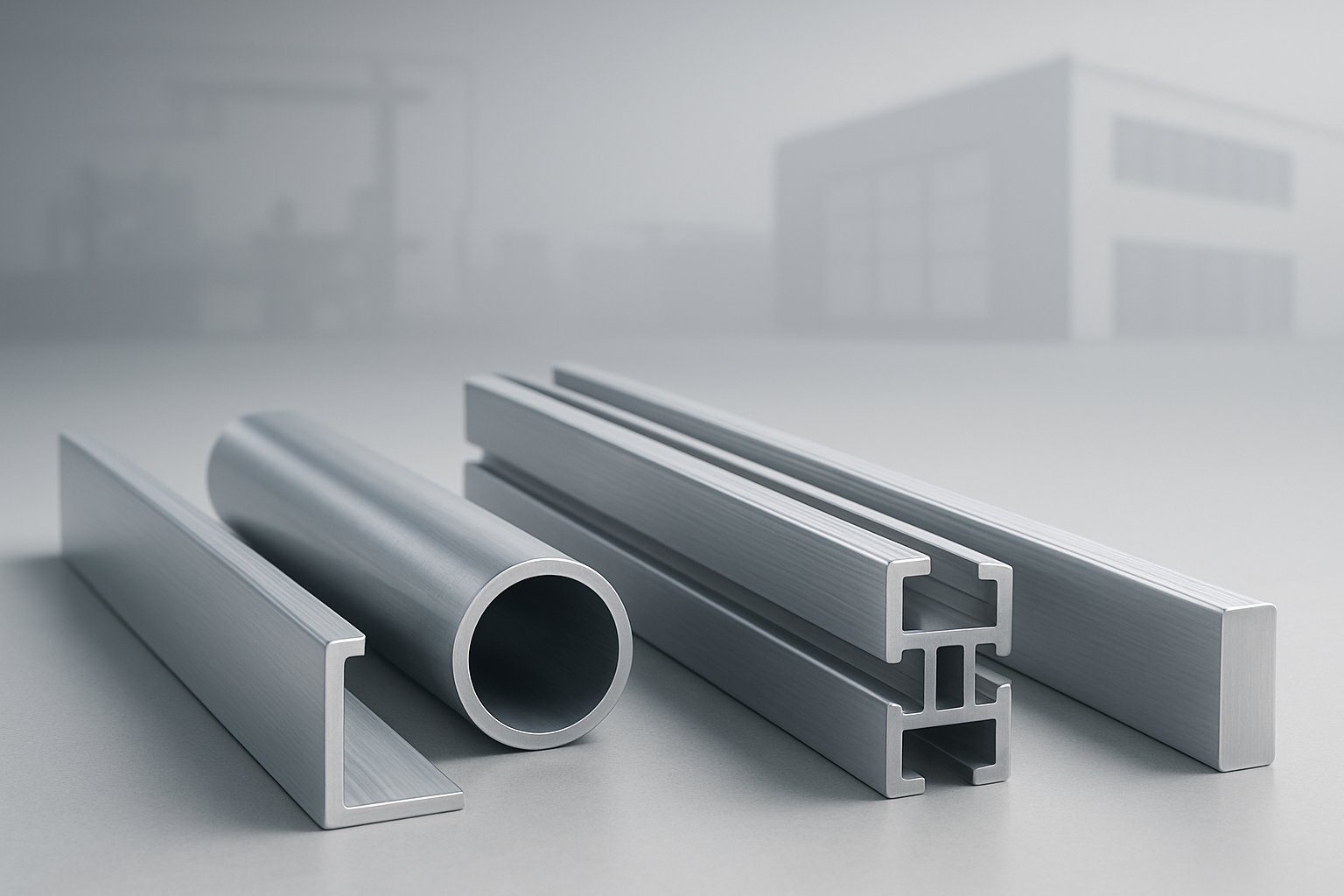 aluminum extrusions shown as common profile types for industrial and architectural use