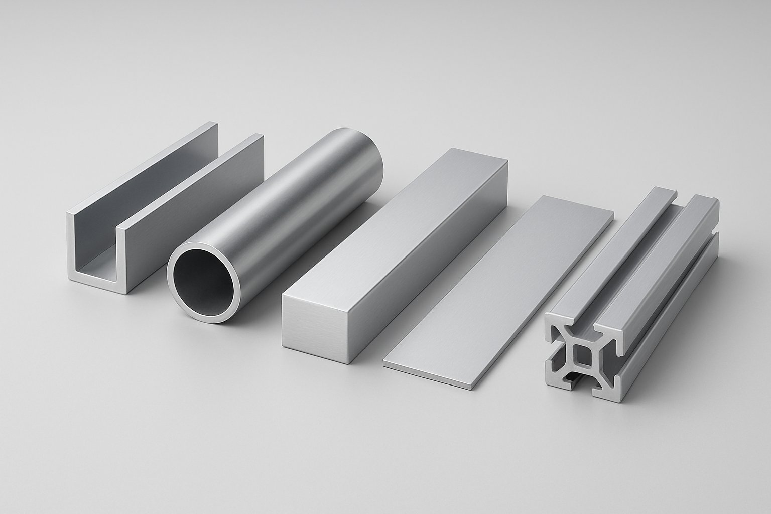 common aluminum shape families including channel tube bar sheet and framing profiles