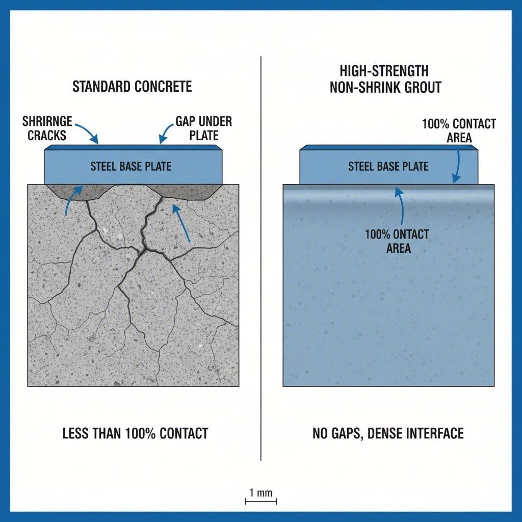 Comparison of standard concrete shrinkage versus non shrink grout effective bearing area
