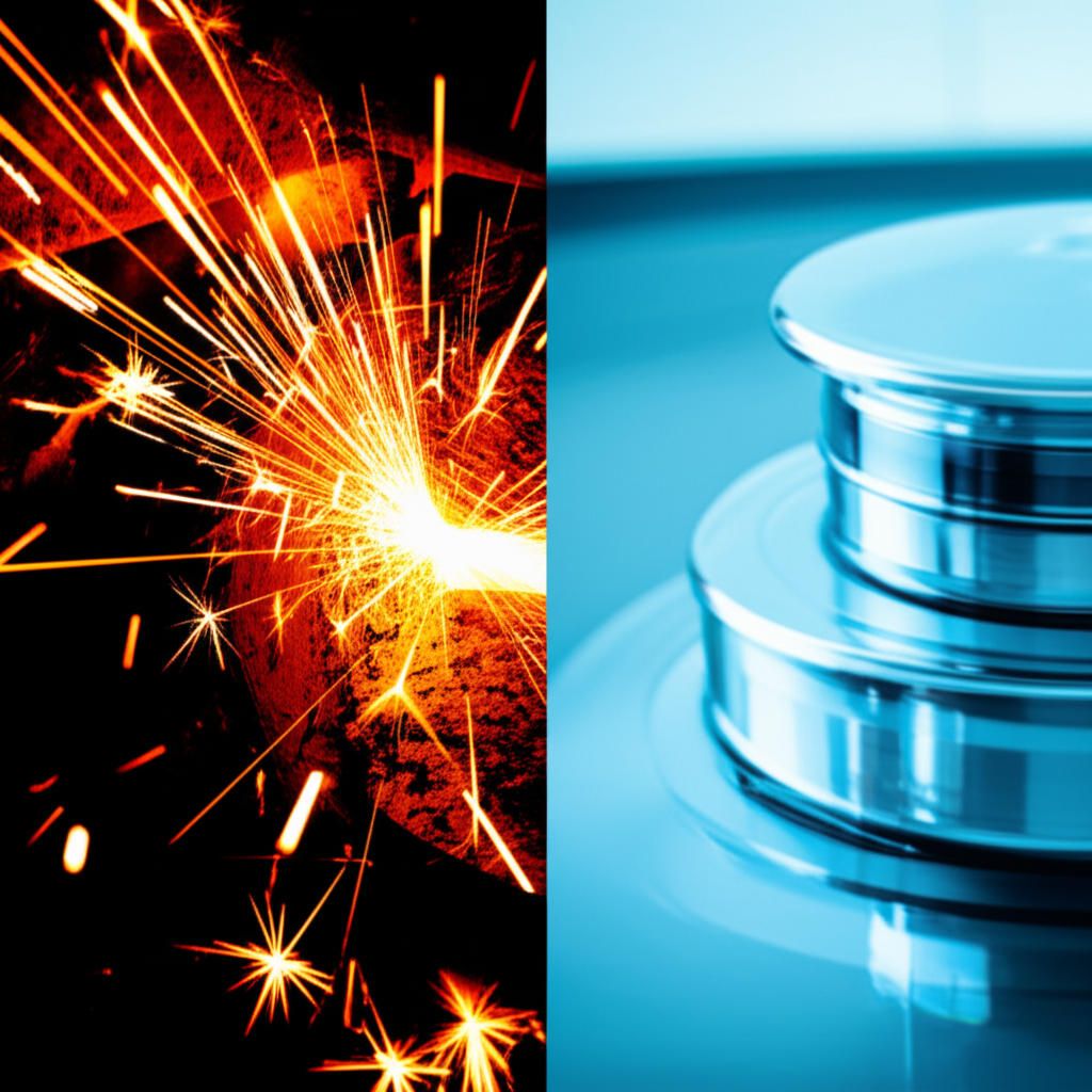 symbolic representation of mechanical versus chemical surface finishing processes