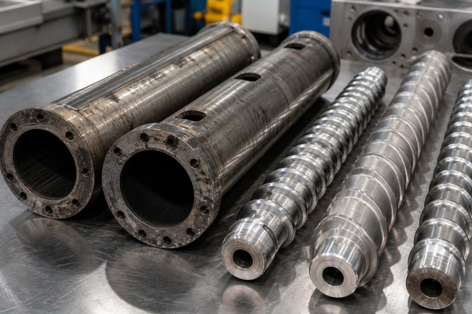 worn vs new screw elements and barrel liners %E2%80%94 replacement part costs are a major factor in twin screw extruder total cost of ownership