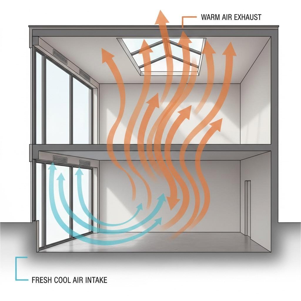 how the stack effect drives natural airflow through sliding trickle vents