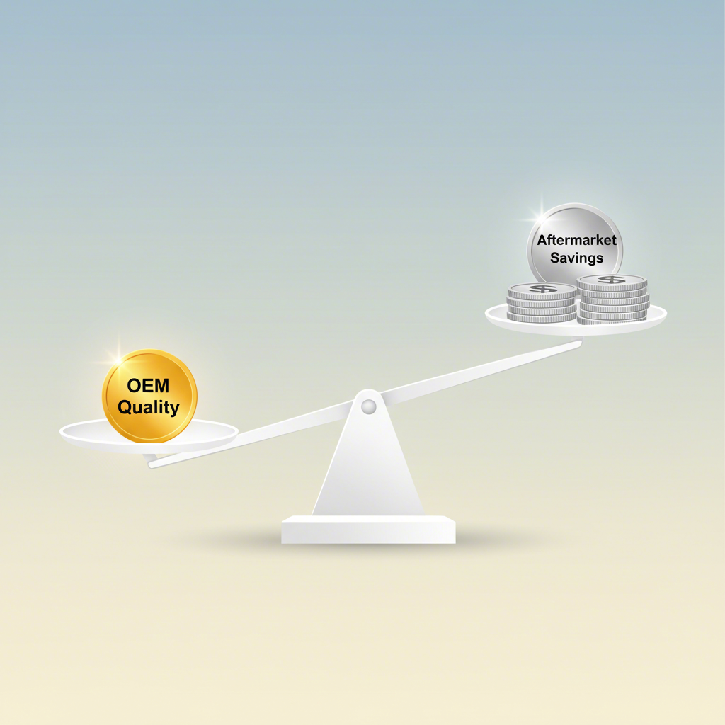 a balanced scale symbolizing the trade off between oem quality and aftermarket cost