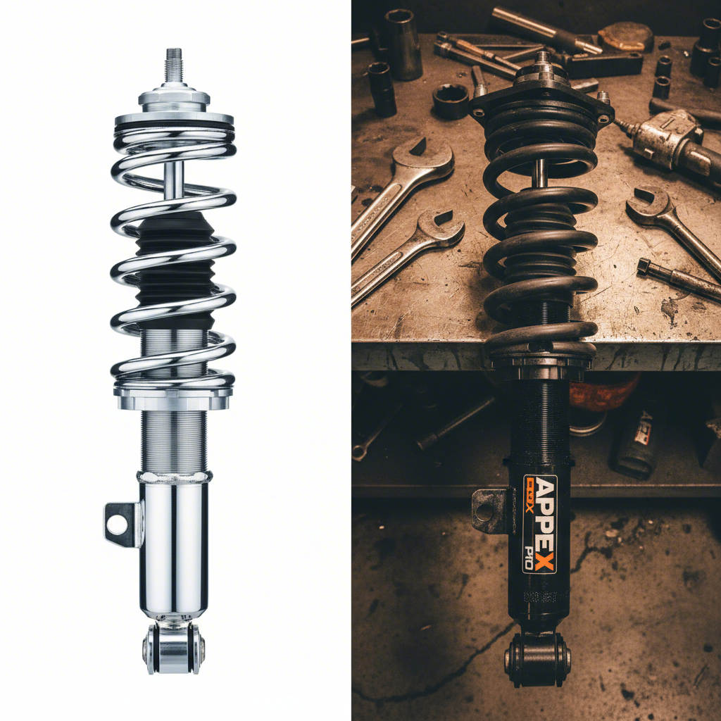 a visual comparison of a sleek oem control arm and a robust aftermarket alternative
