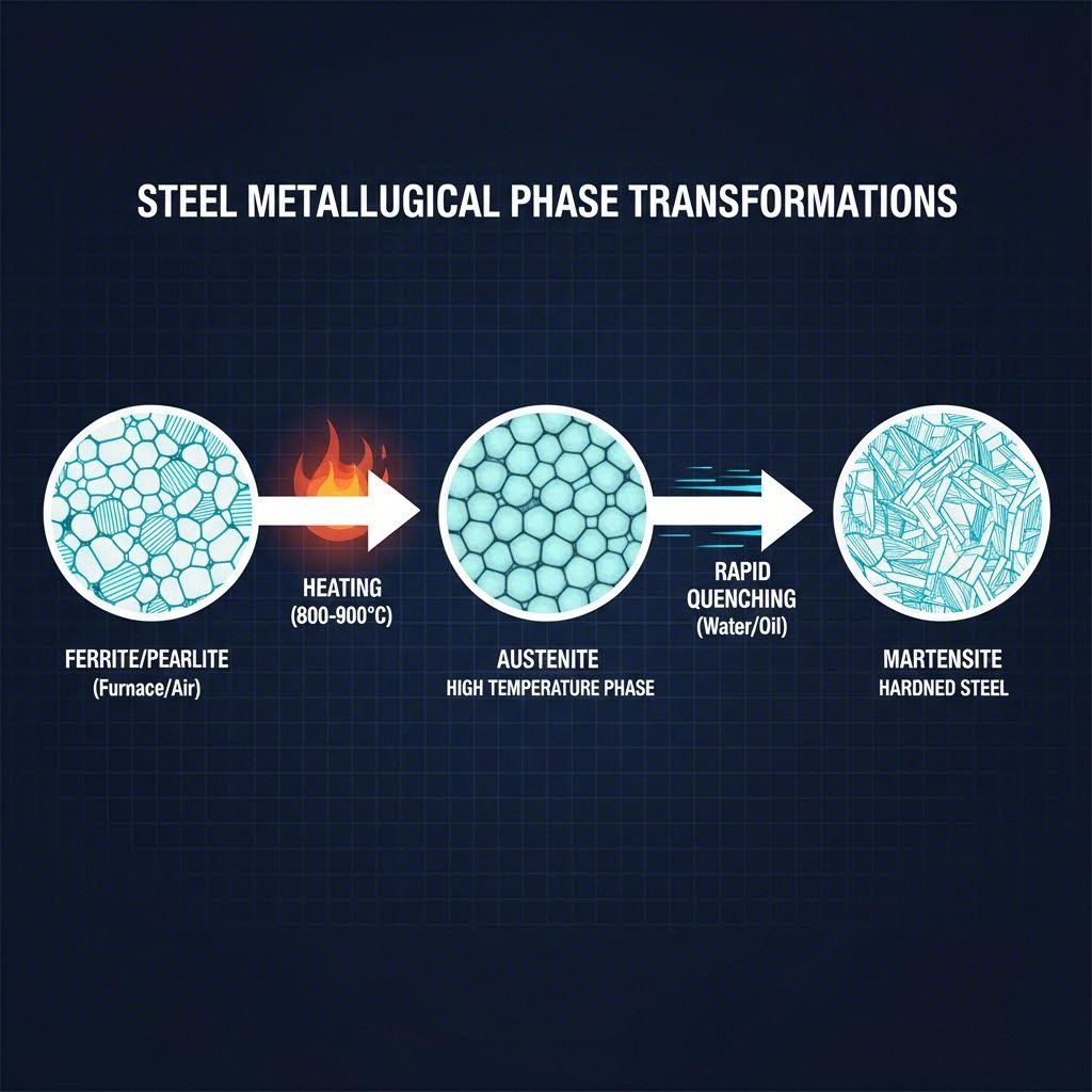 Steel phase transformation from ferrite to martensite during quenching
