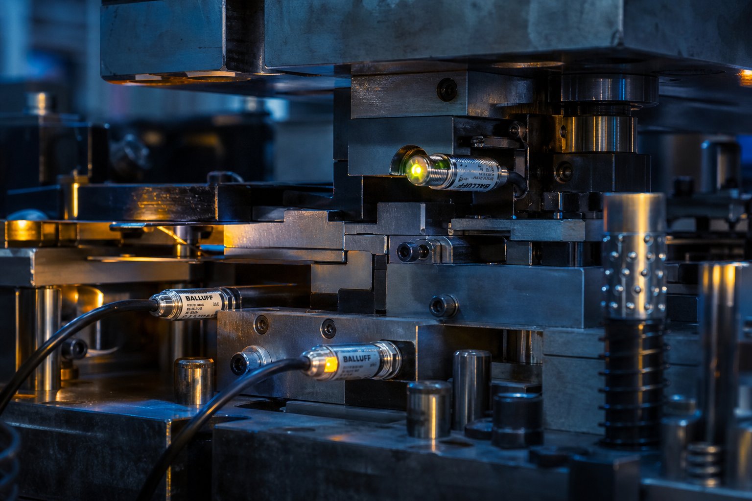 die sensors mounted inside stamping tooling detect abnormal conditions each press stroke to prevent costly crashes and downtime