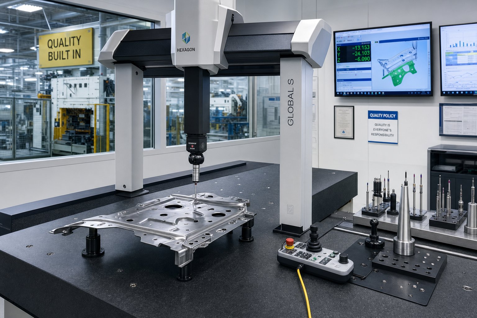 quality inspection using coordinate measurement equipment validates stamped part accuracy during supplier evaluation