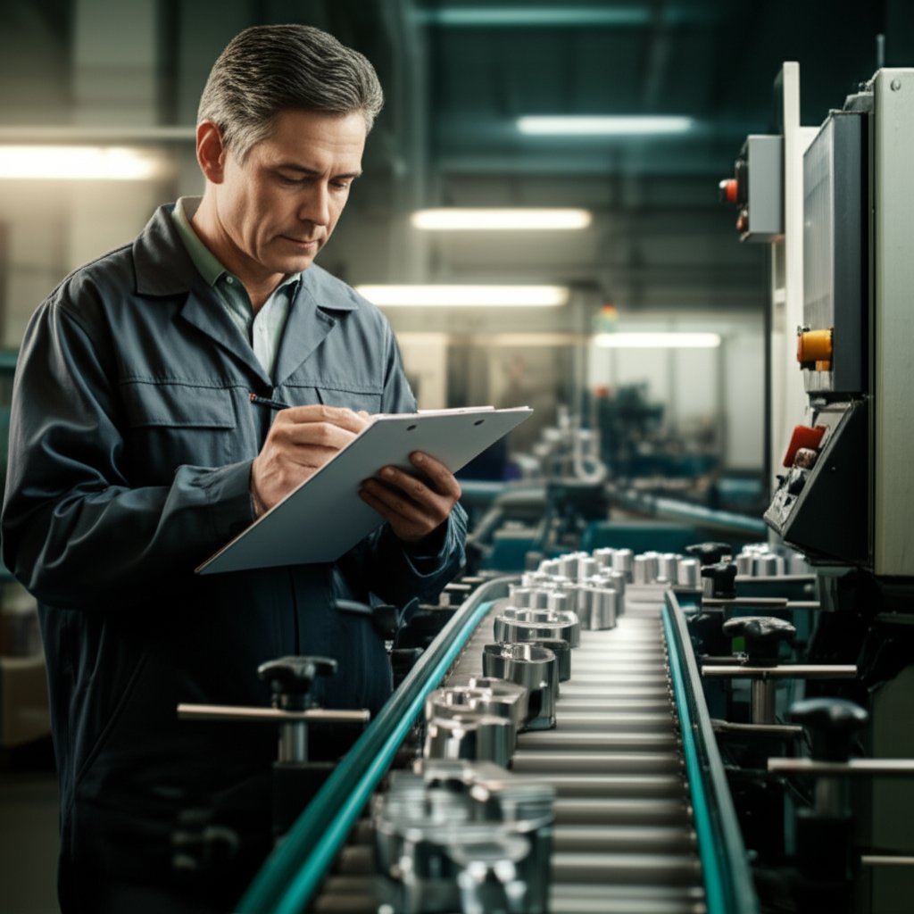 inspector reviewing a quality checklist during a product inspection in china