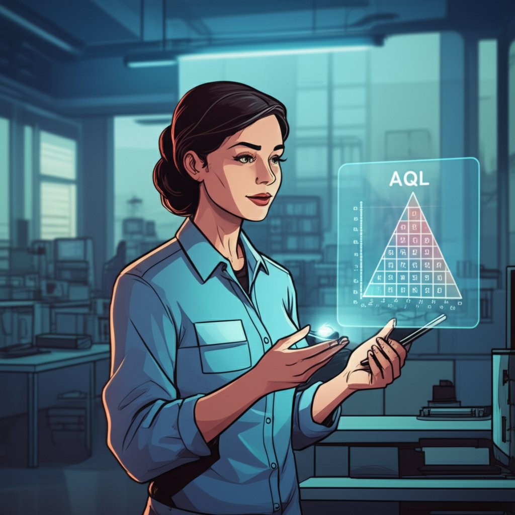inspector using an aql table to determine acceptable quality limits for a shipment