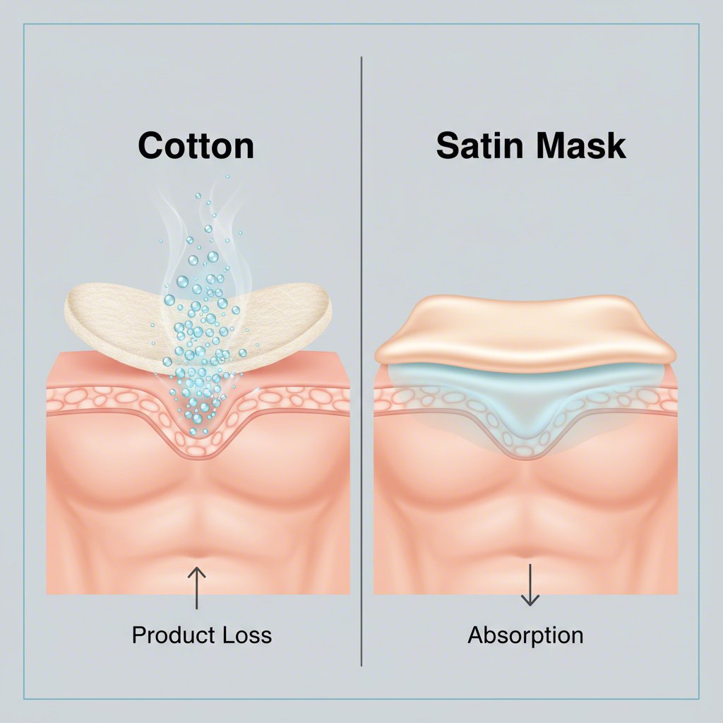 a diagram illustrating how a satin mask prevents skincare absorption compared to cotton