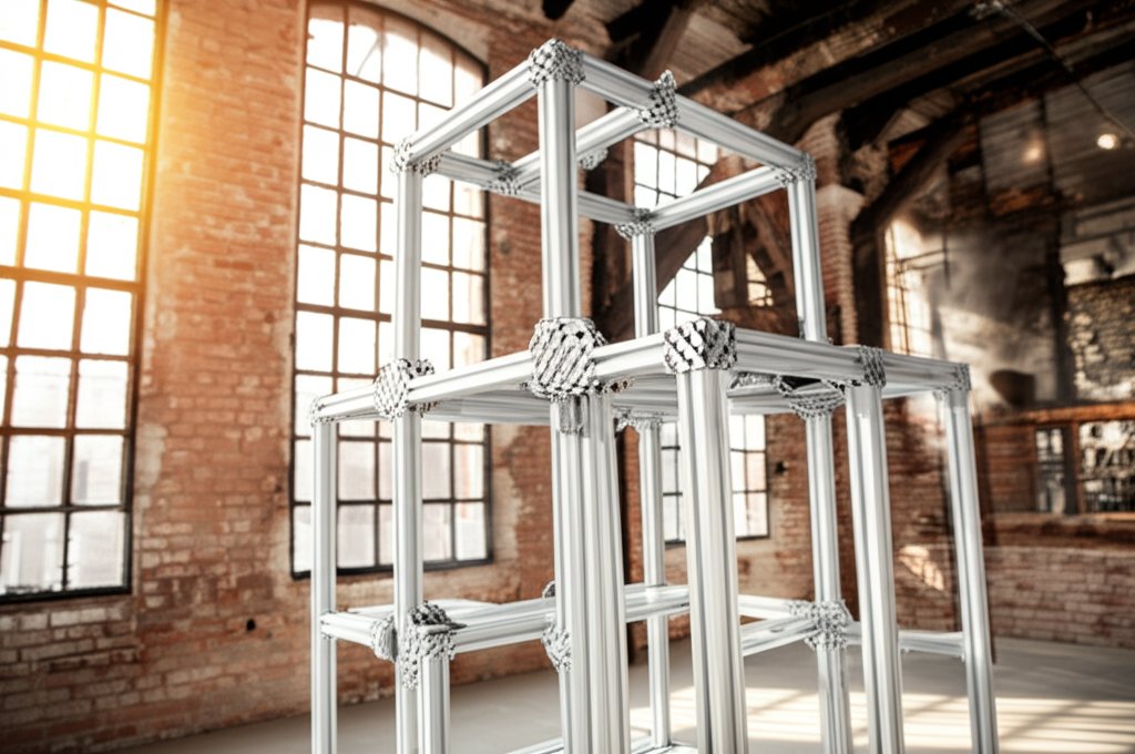 modular framework built with 40x40 aluminum extrusion in a modern workspace