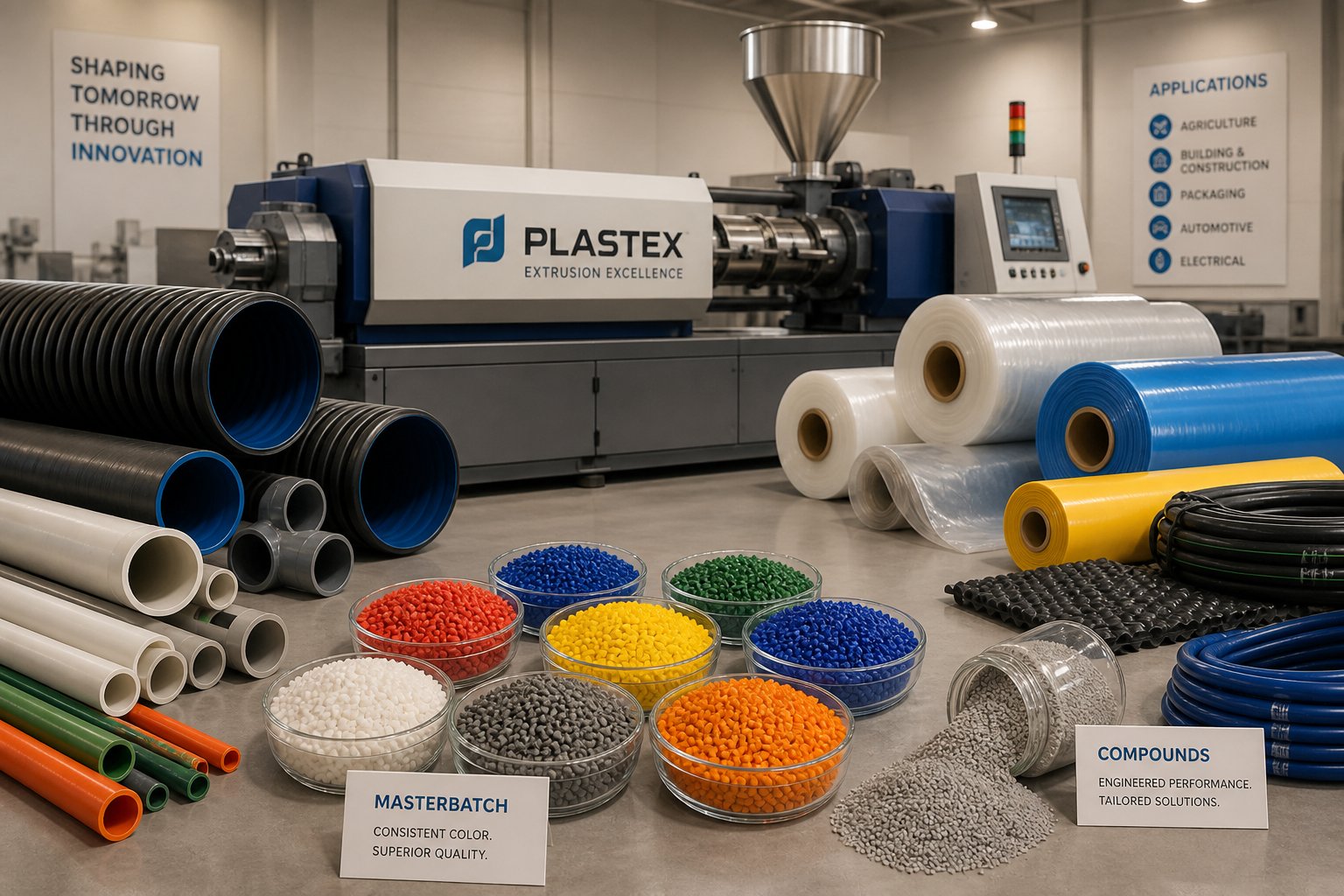 diverse plastic products from pipe to film to masterbatch pellets matched to different extruder types