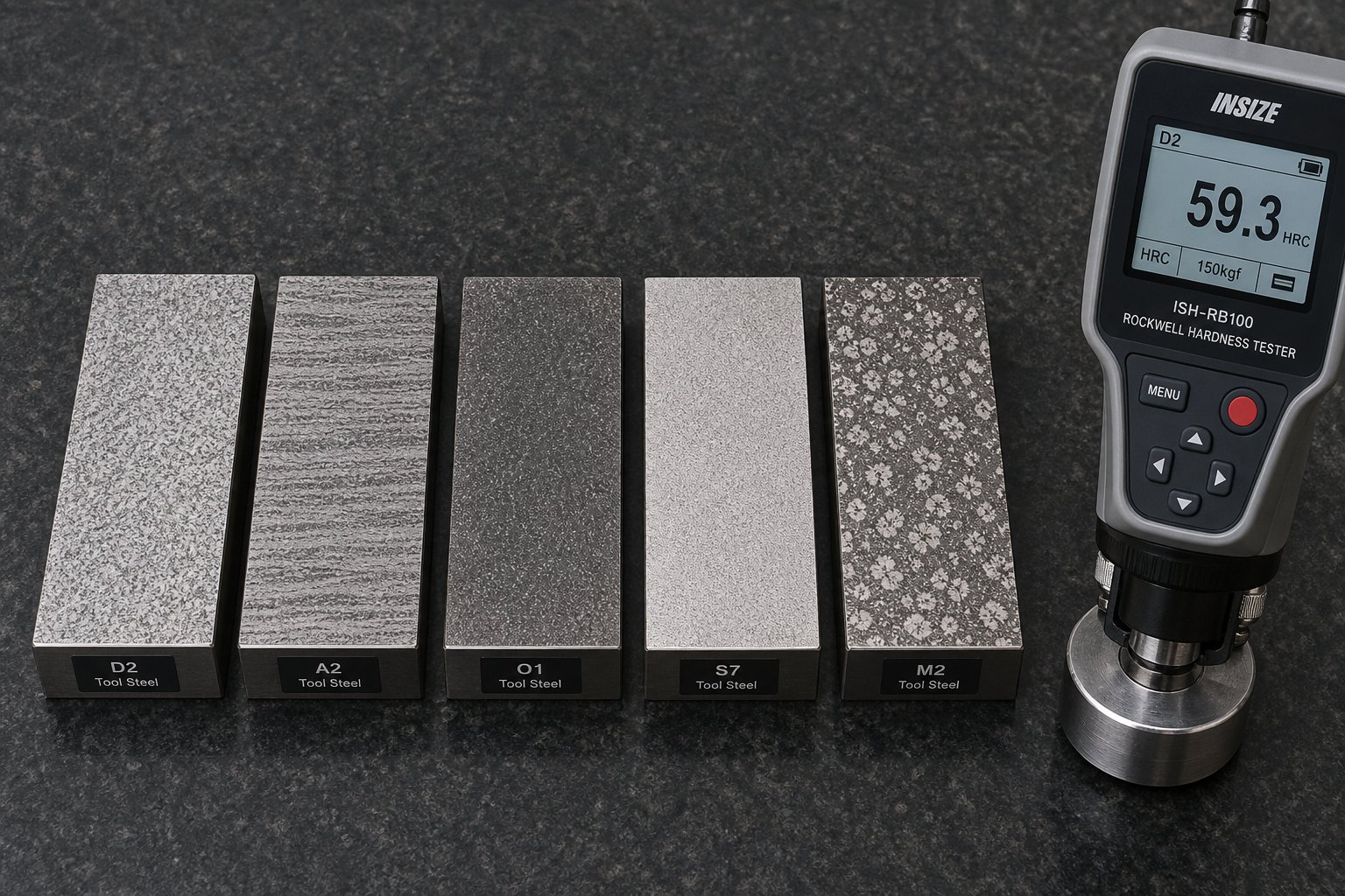 tool steel grade samples showing the material options available for stamping die replacement components