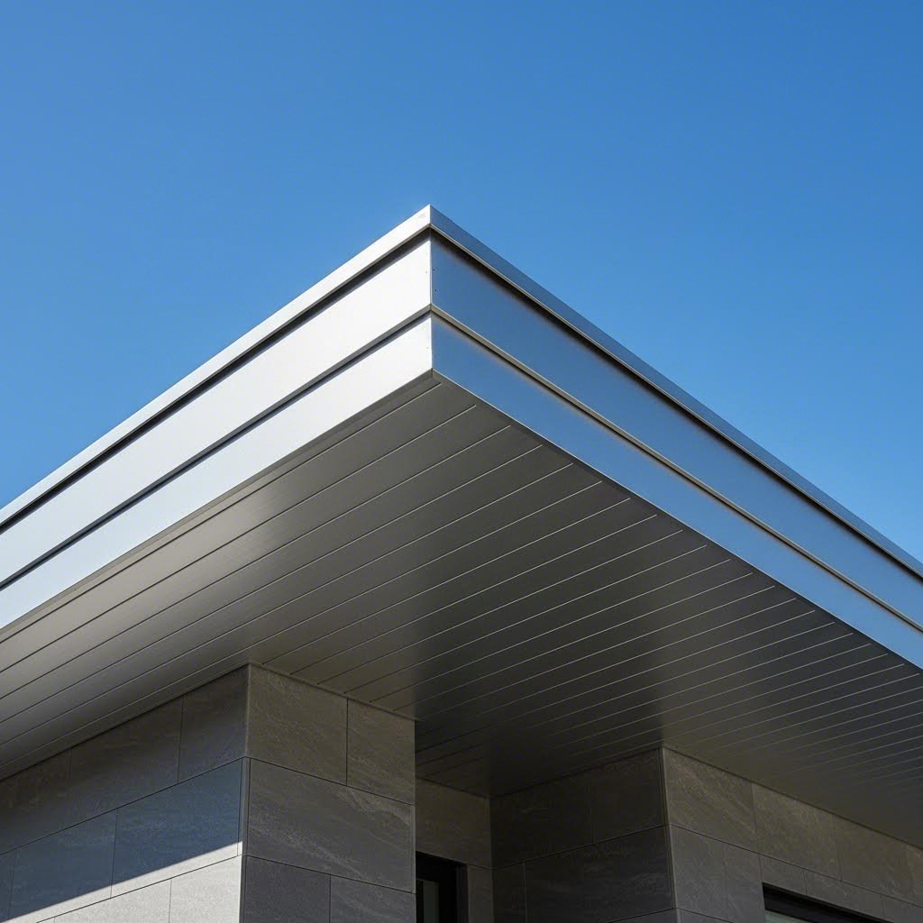 aluminum f channel soffit installation on modern residential building exterior