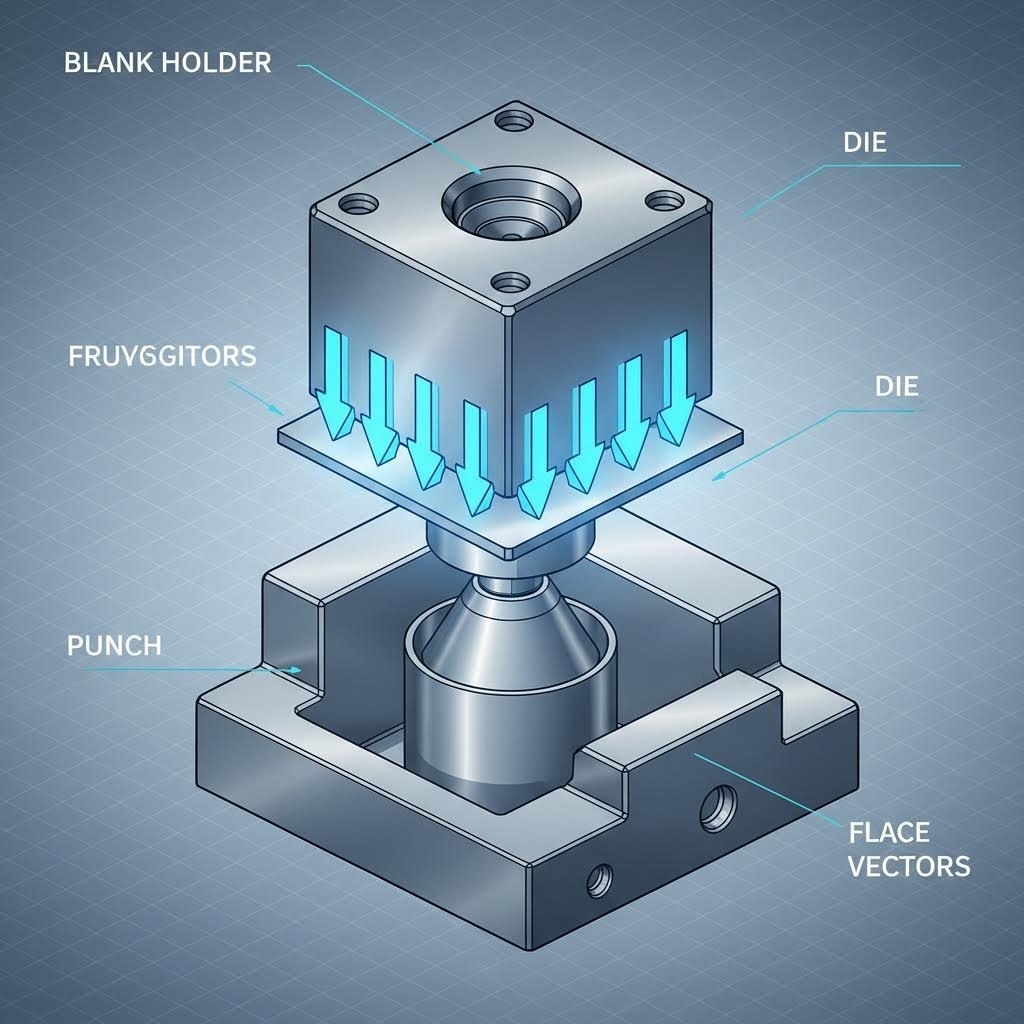 Cross section diagram showing blank holder force application in deep drawing