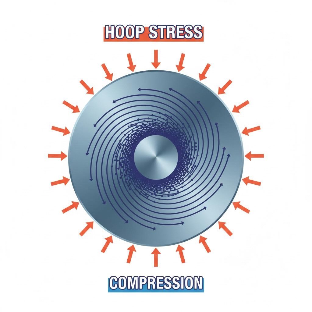 Diagram of compressive hoop stresses causing flange wrinkling