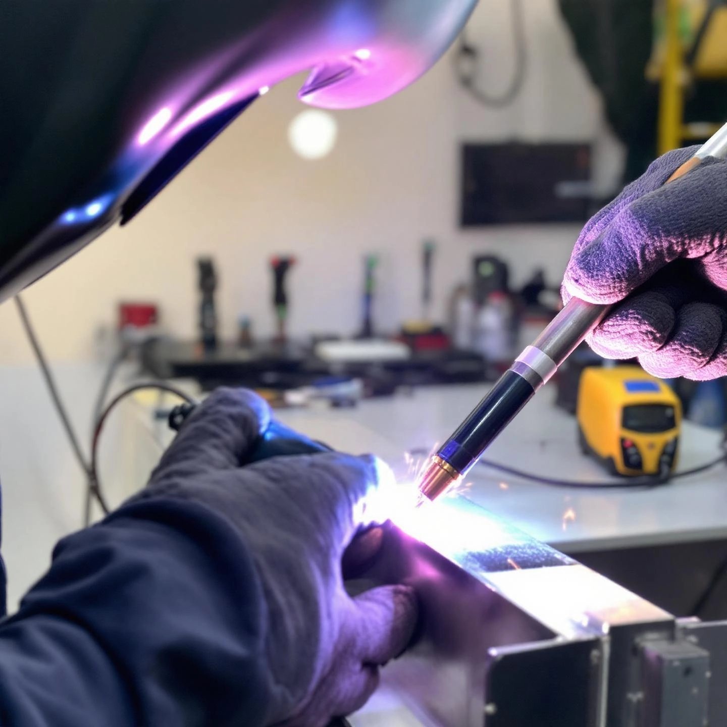 demonstrating precise tig welding technique on aluminum