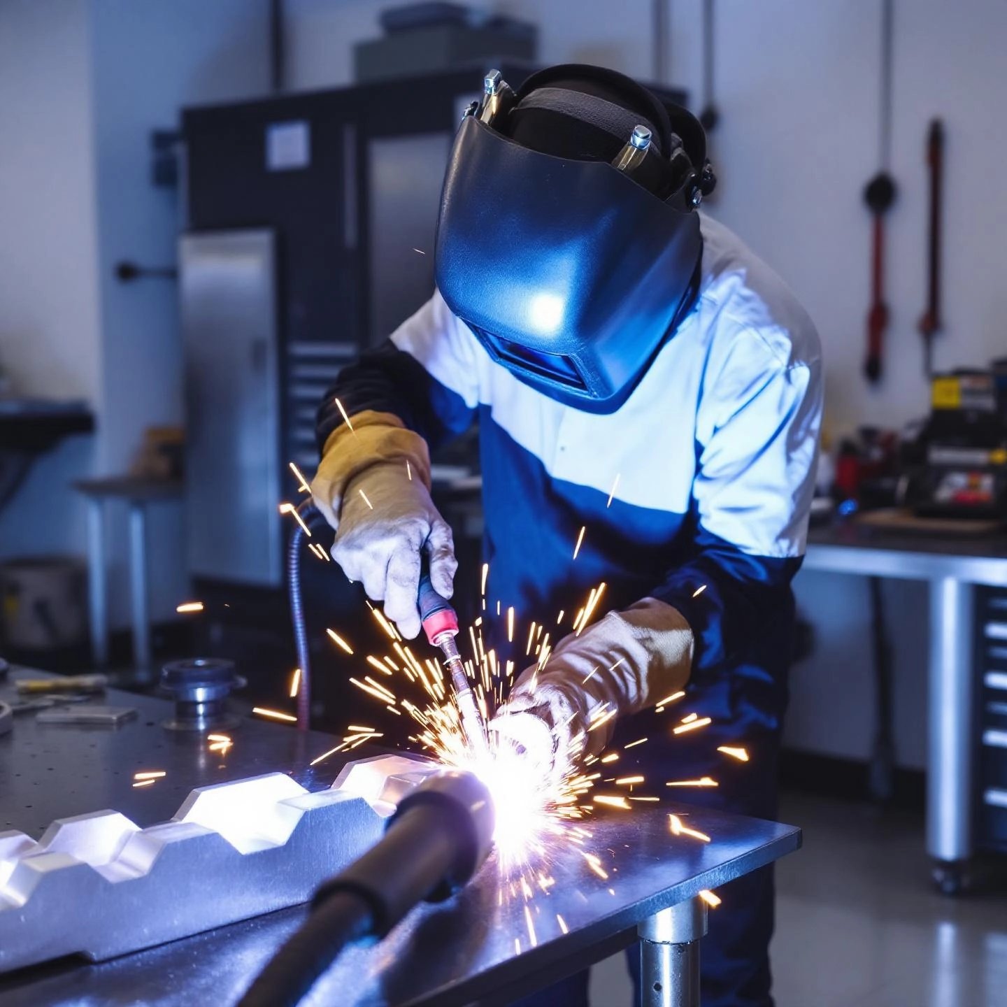 professional aluminum welding in a modern workshop setting