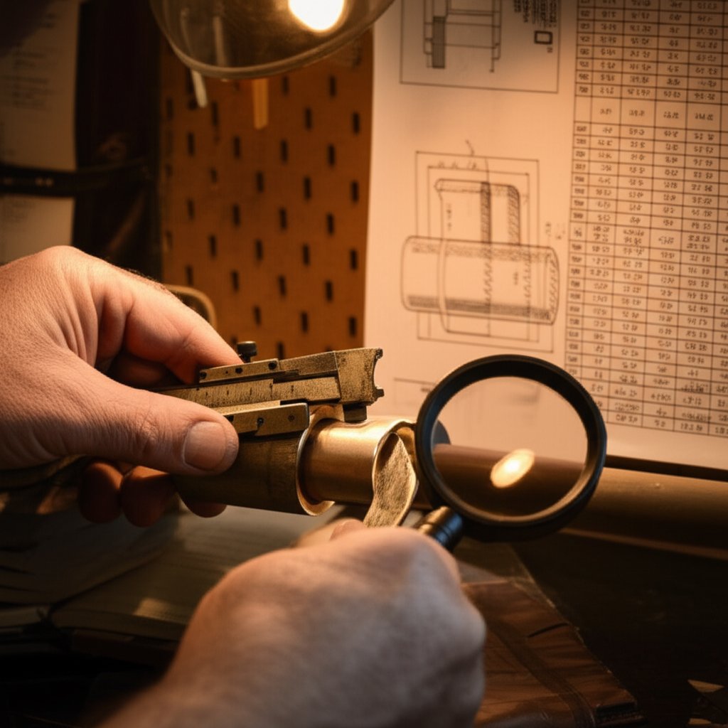 measuring brass pipe dimensions with calipers and a sizing chart