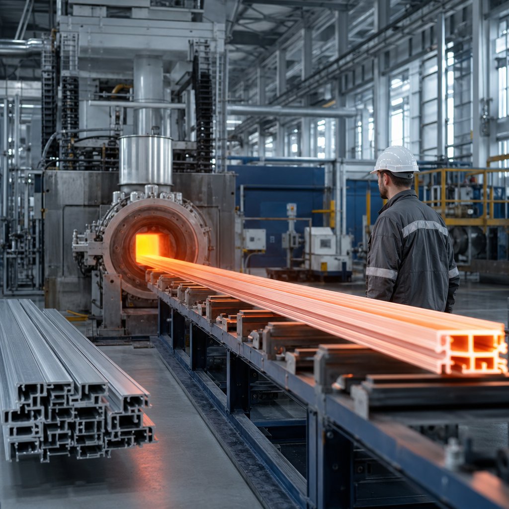 aluminium extruder process in a modern extrusion plant