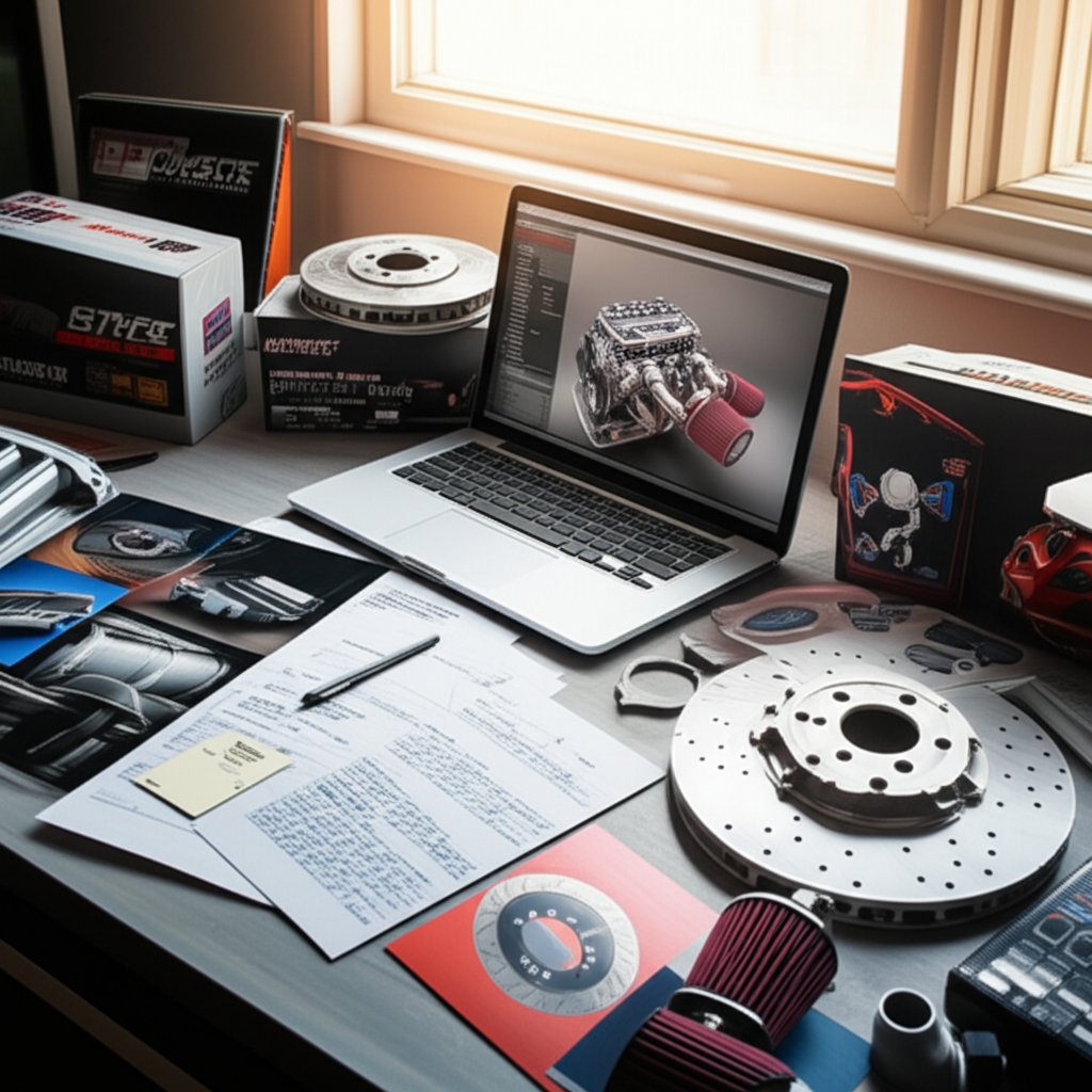 car owner organizing documentation for aftermarket part returns and records