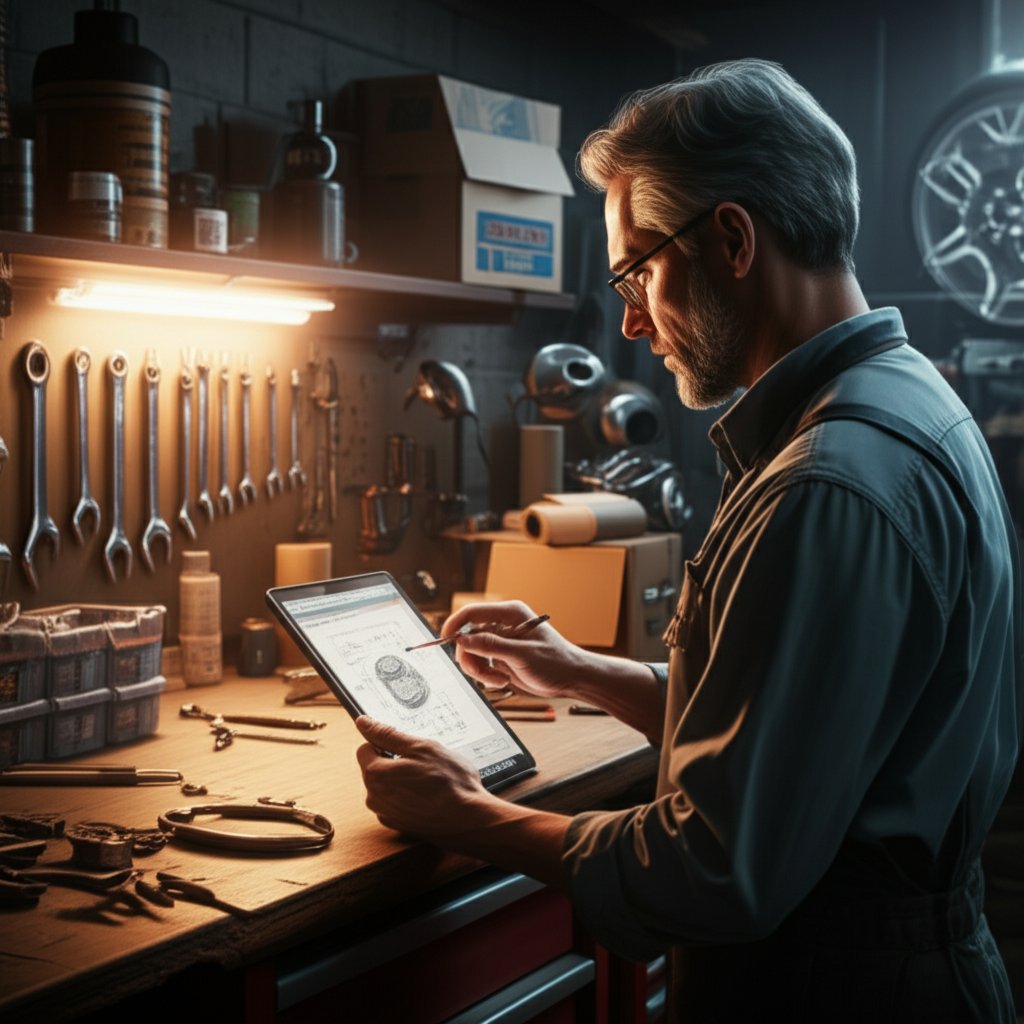 car owner using vin and catalogs to verify aftermarket part compatibility