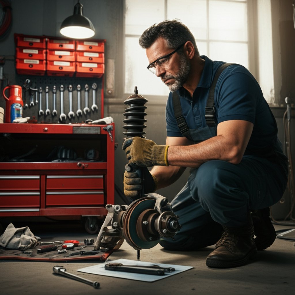 diy mechanic installing aftermarket parts with proper tools and safety gear
