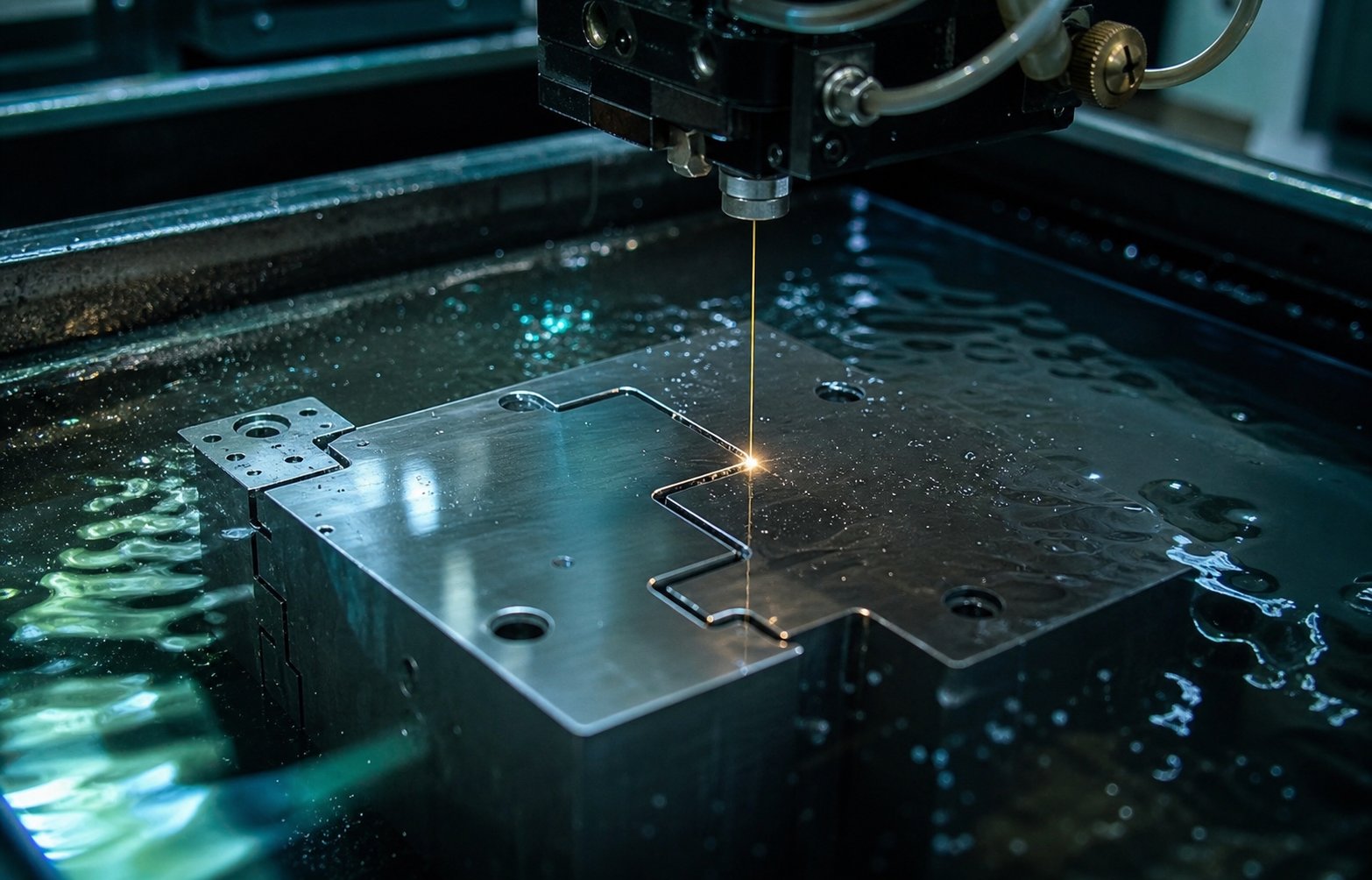 info-1-1 wire edm cutting a precision punch profile through hardened tool steel with spark erosion