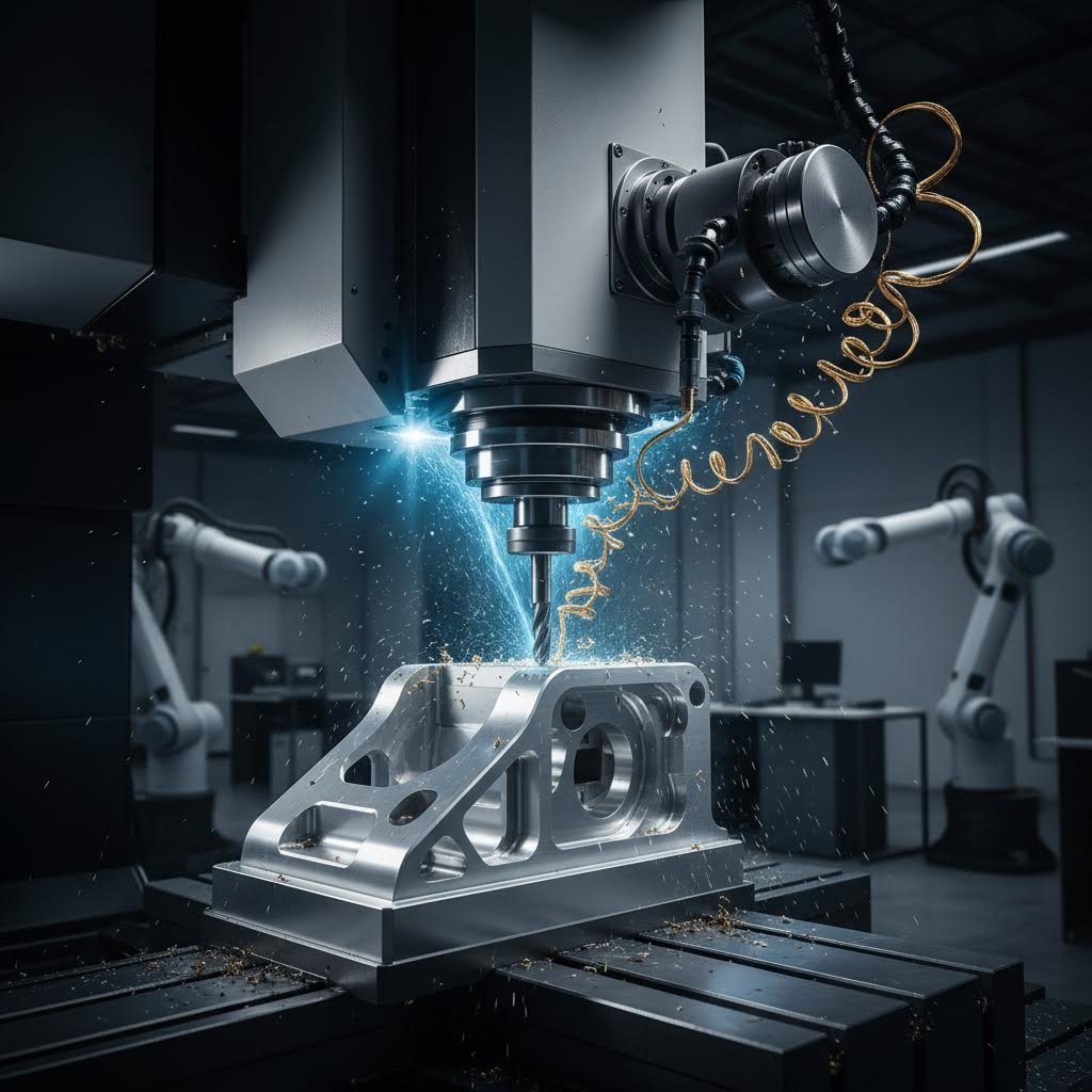 cnc milling machine precision cutting custom metal components in a modern manufacturing facility