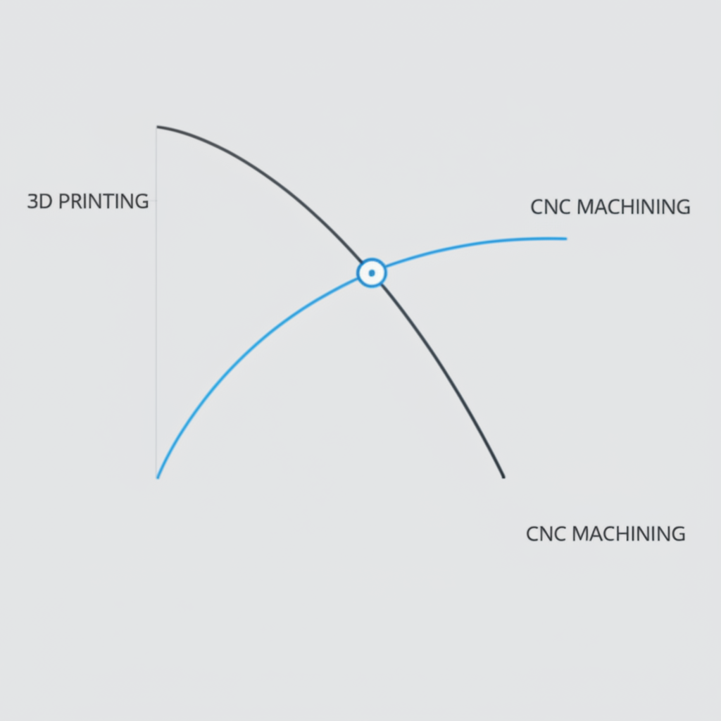 a graph illustrating the cost effectiveness of 3d printing for low volumes and cnc for higher volumes