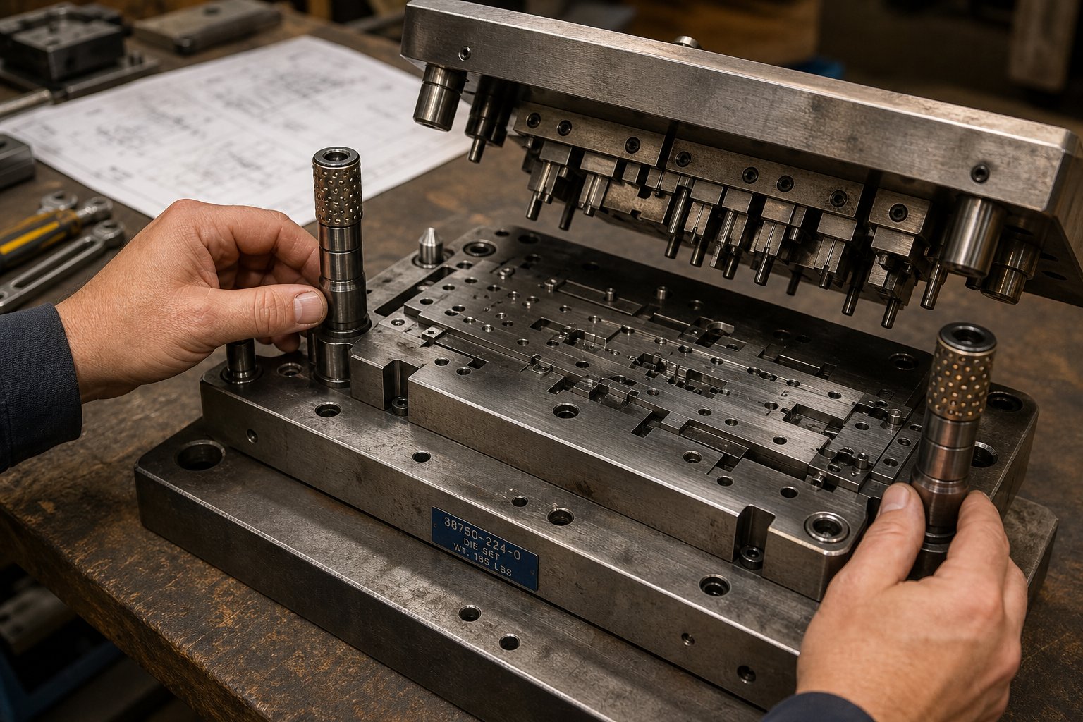engineer inspecting stamping die components during structural evaluation for application matching