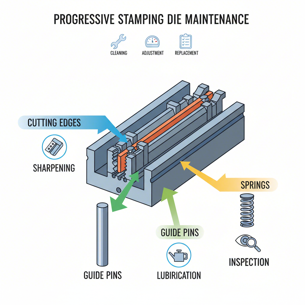 diagram showing critical maintenance areas on a progressive stamping die