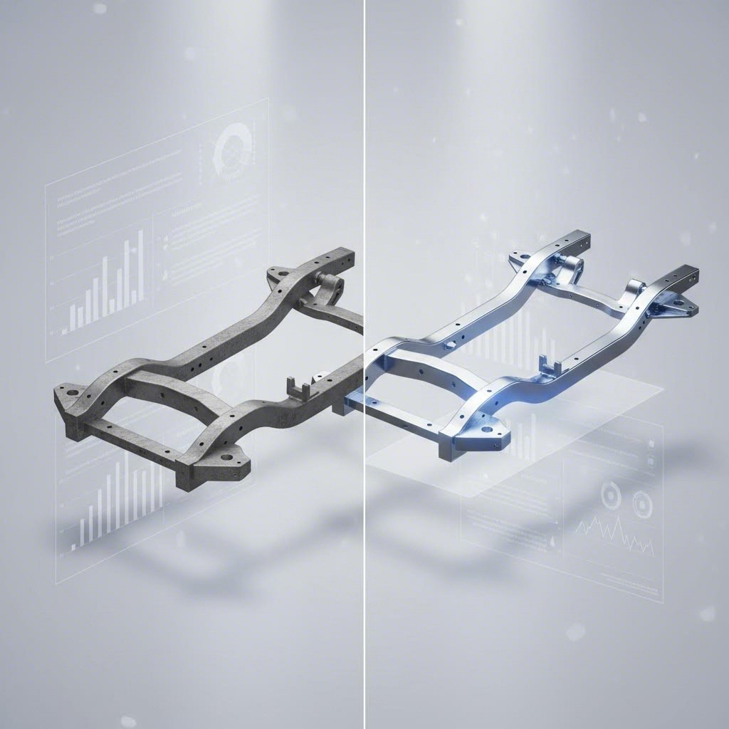 Comparative illustration showing the lightweighting advantage of aluminum automotive chassis vs steel