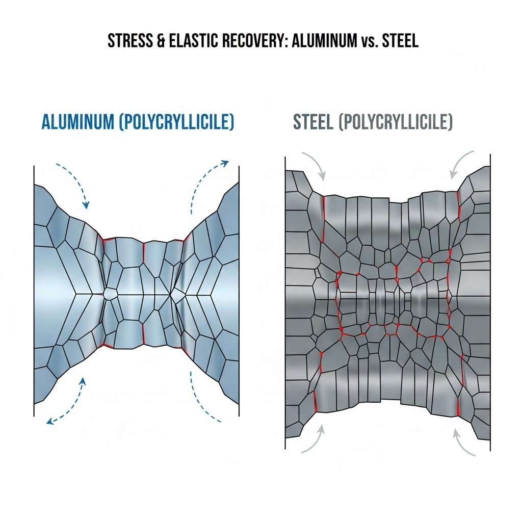 Technical diagram illustrating the springback phenomenon in aluminum stamping