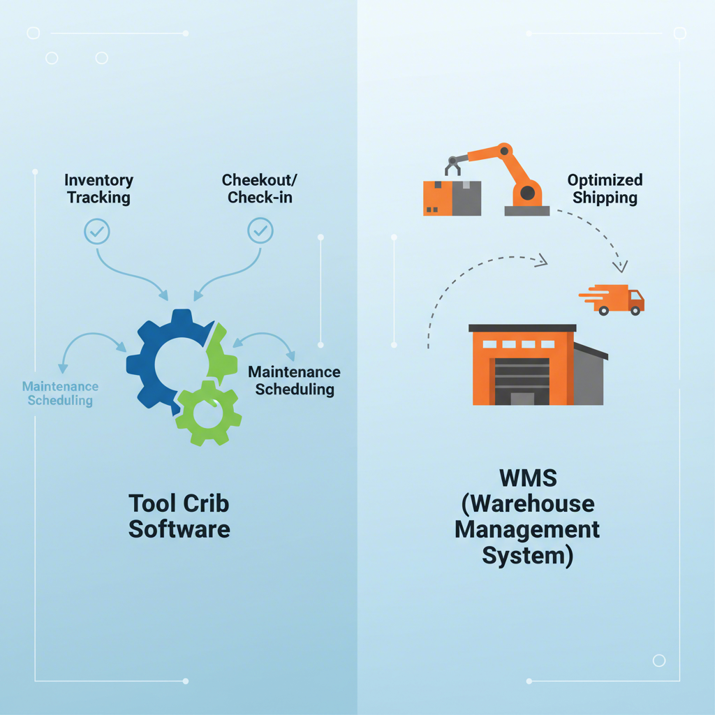 diagram comparing tool crib software and warehouse management systems in die management