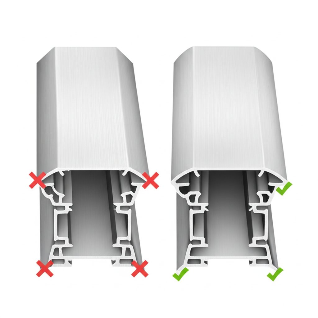 diagram illustrating dfm principles for aluminum extrusion wall thickness and corners