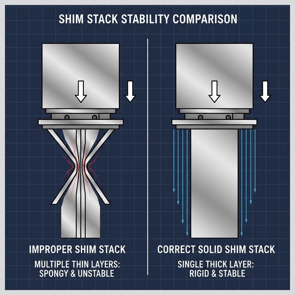 Correct vs. incorrect shimming practices in die maintenance