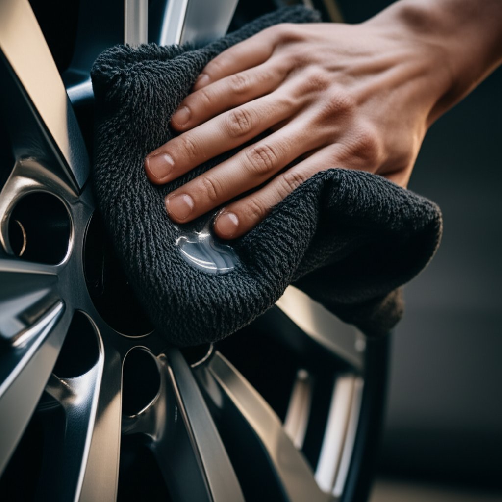 polishing aluminum wheels with a microfiber cloth for a lasting shine