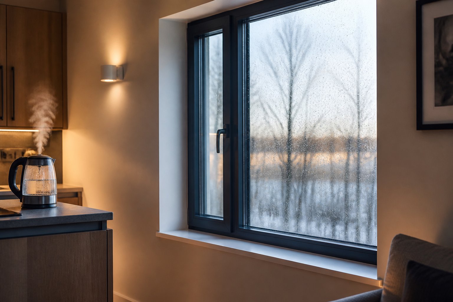 moisture from daily activities accumulates on cold window surfaces when airtight homes lack adequate background ventilation