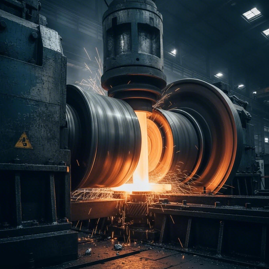 roll forging machinery shaping heated metal billets for automotive drivetrain components