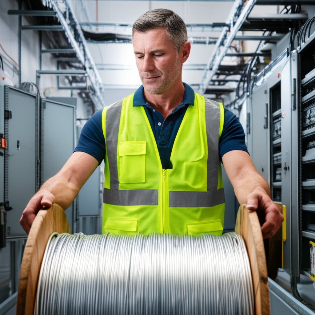 professional electrician preparing 2 0 aluminum wire for heavy duty electrical installation