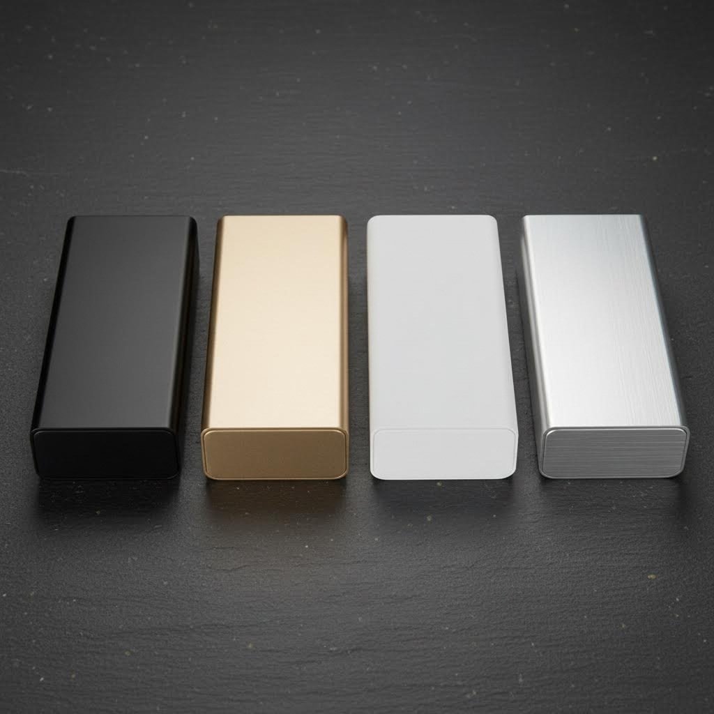 aluminum enclosures showcasing various surface treatment options from anodizing to powder coating