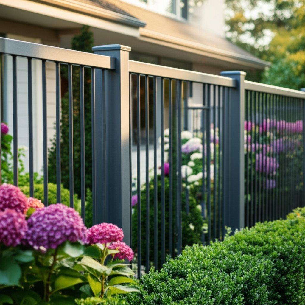 modern home with a sleek aluminum fence enhancing curb appeal and security