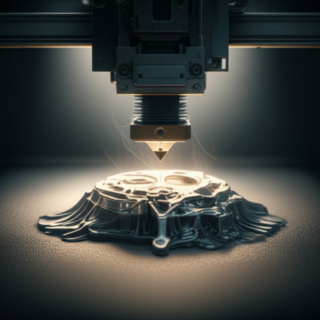 titanium alloy part emerging from a 3d printer highlighting additive manufacturing