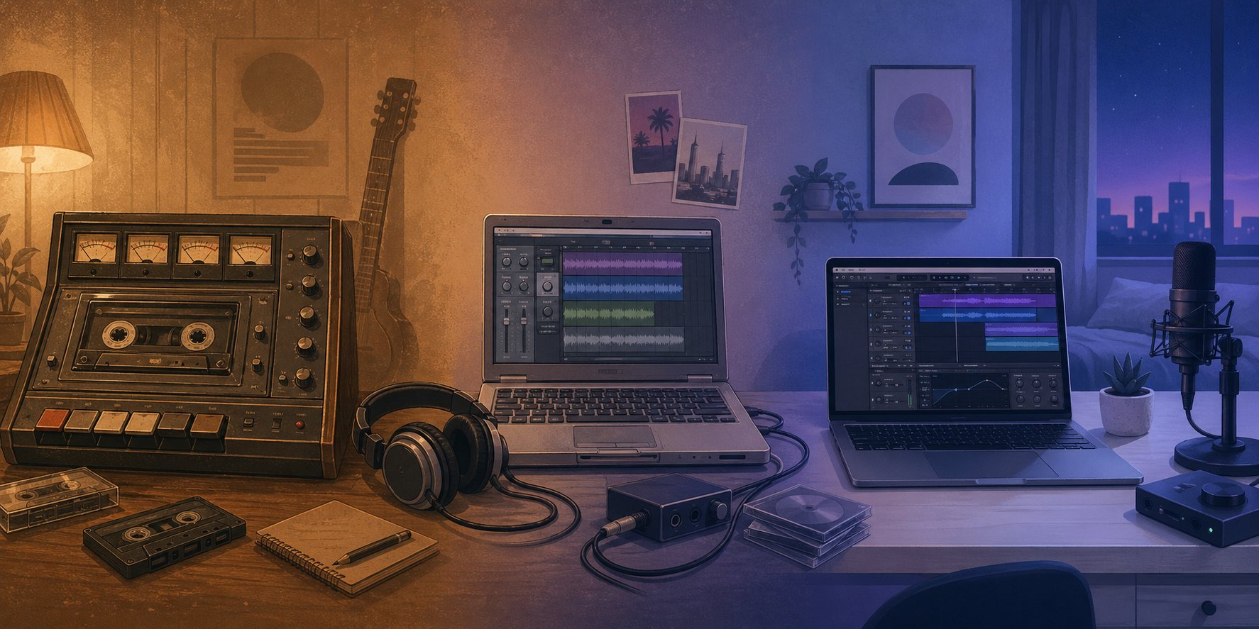 the evolution of home recording from four track cassette recorders to modern laptop studios